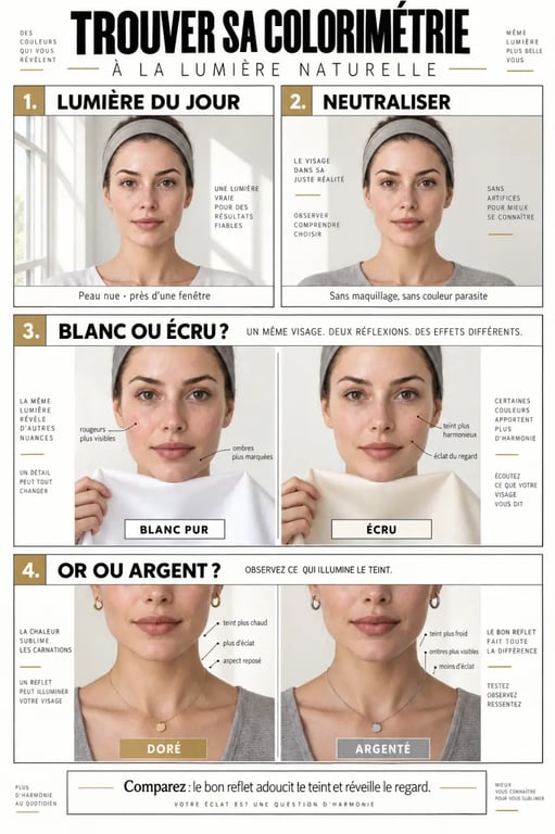 Comment trouver sa colorimétrie avec le test du blanc, de l’écru, de l’or et de l’argent