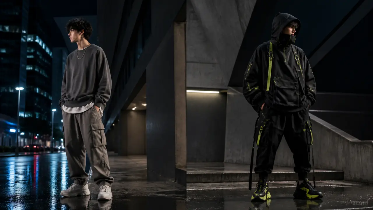 Mannequin en hoodie oversize dans une ambiance urbaine néon