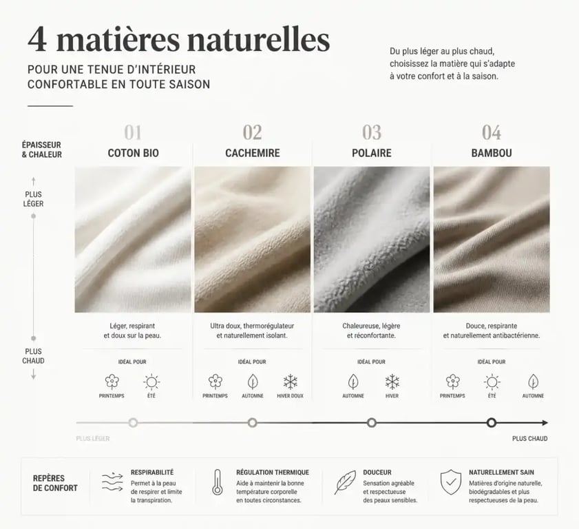 Tenue cocooning femme : matières et niveaux de chaleur pour choisir ses pièces d’intérieur