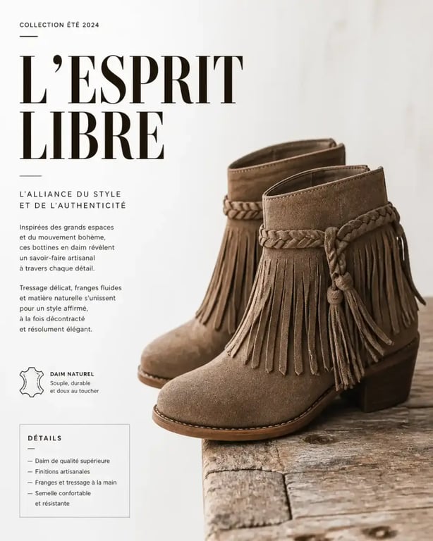 Chaussure bohème en daim avec détails tressés pour un look authentique