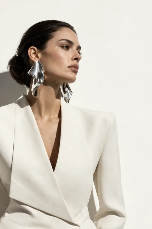 Bijoux tendance 2025 avec boucles d’oreilles statement sur une silhouette contemporaine