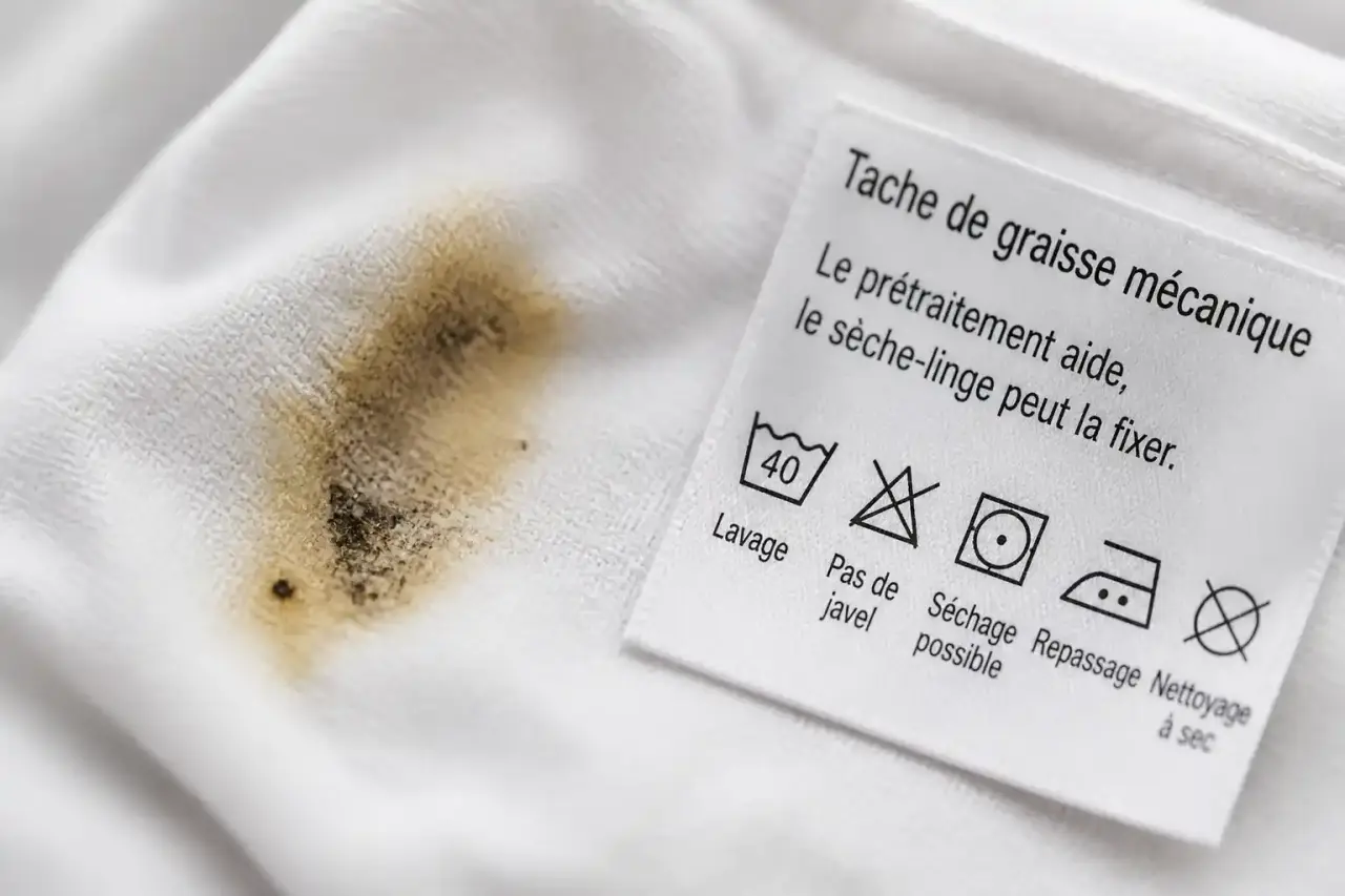 Tache de graisse mécanique : le prétraitement aide, le sèche-linge peut la fixer
