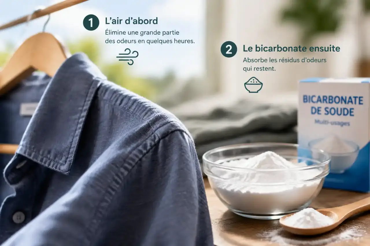 Enlever l’odeur de transpiration d’un vêtement sans laver : l’air d’abord, le bicarbonate ensuite