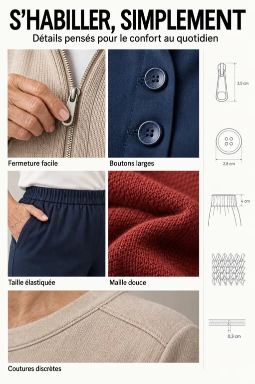 Détails pratiques d’un magasin vêtement femme 70 ans : fermetures faciles et matières douces