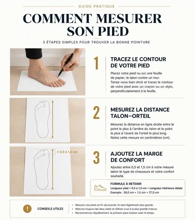 Guide visuel pour mesurer sa pointure de chaussure grande taille femme