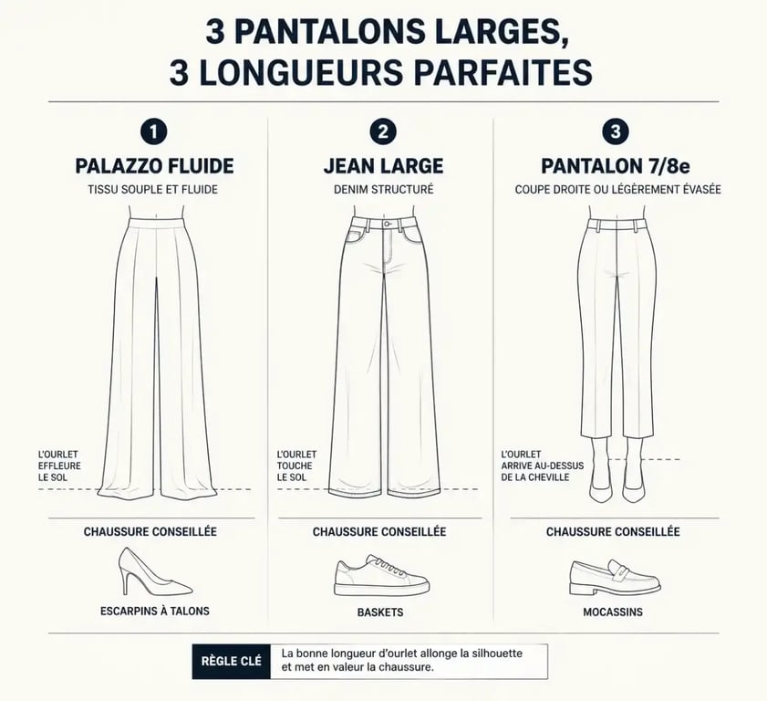 Quel type de pantalon large avec quelle longueur d'ourlet et quelle chaussure
