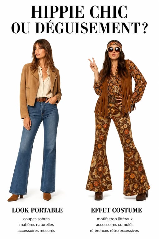 Différence entre tenue hippies femme hippie chic et déguisement années 70