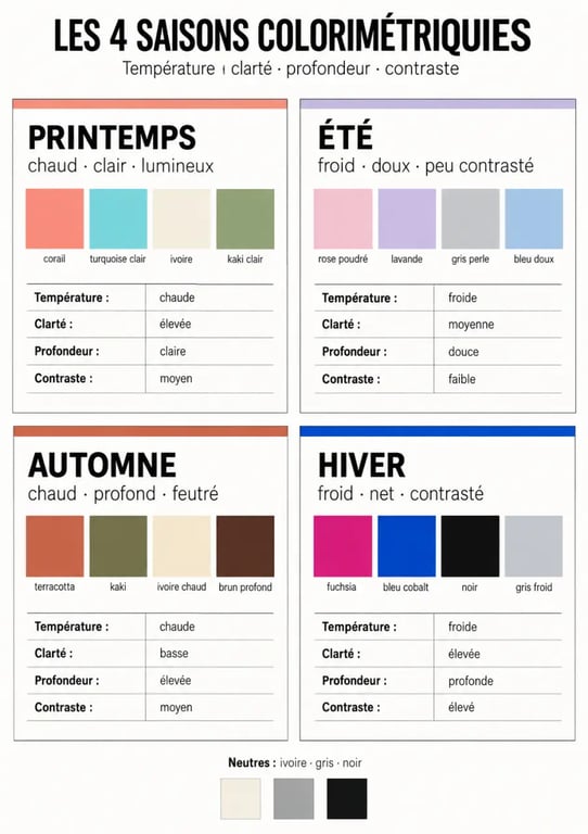 Les quatre saisons pour trouver sa colorimétrie et choisir les couleurs qui vont au teint