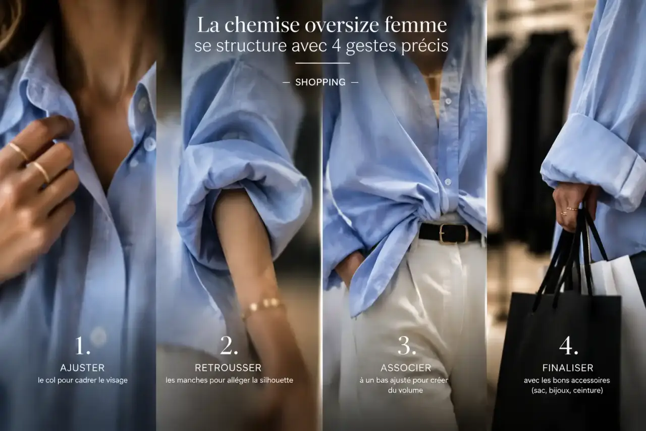 La chemise oversize femme se structure avec 4 gestes précis